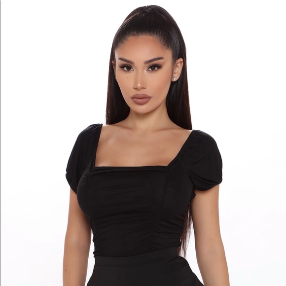 Fashion Nova Tops - Fashion Nova Ruche In The Night Puff Sleeve Top